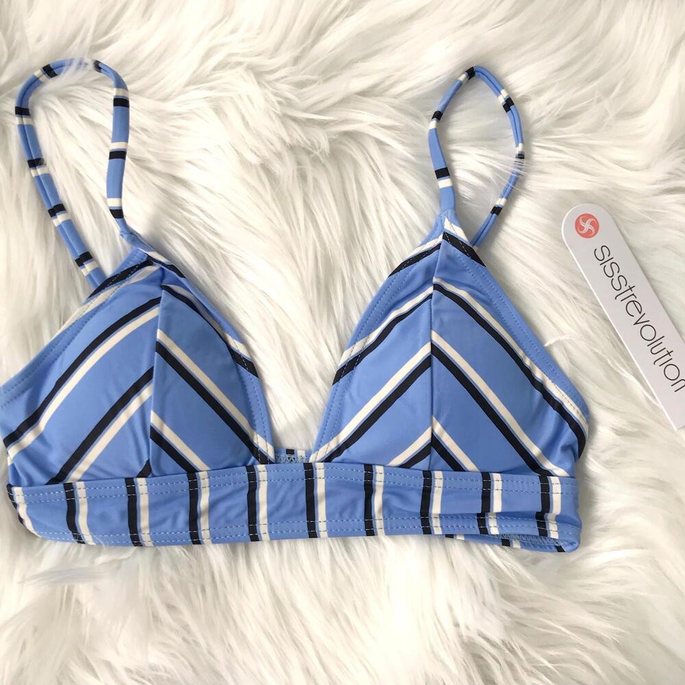 NWT Sisstrevolution - Blue striped triangle bikini top, XS
